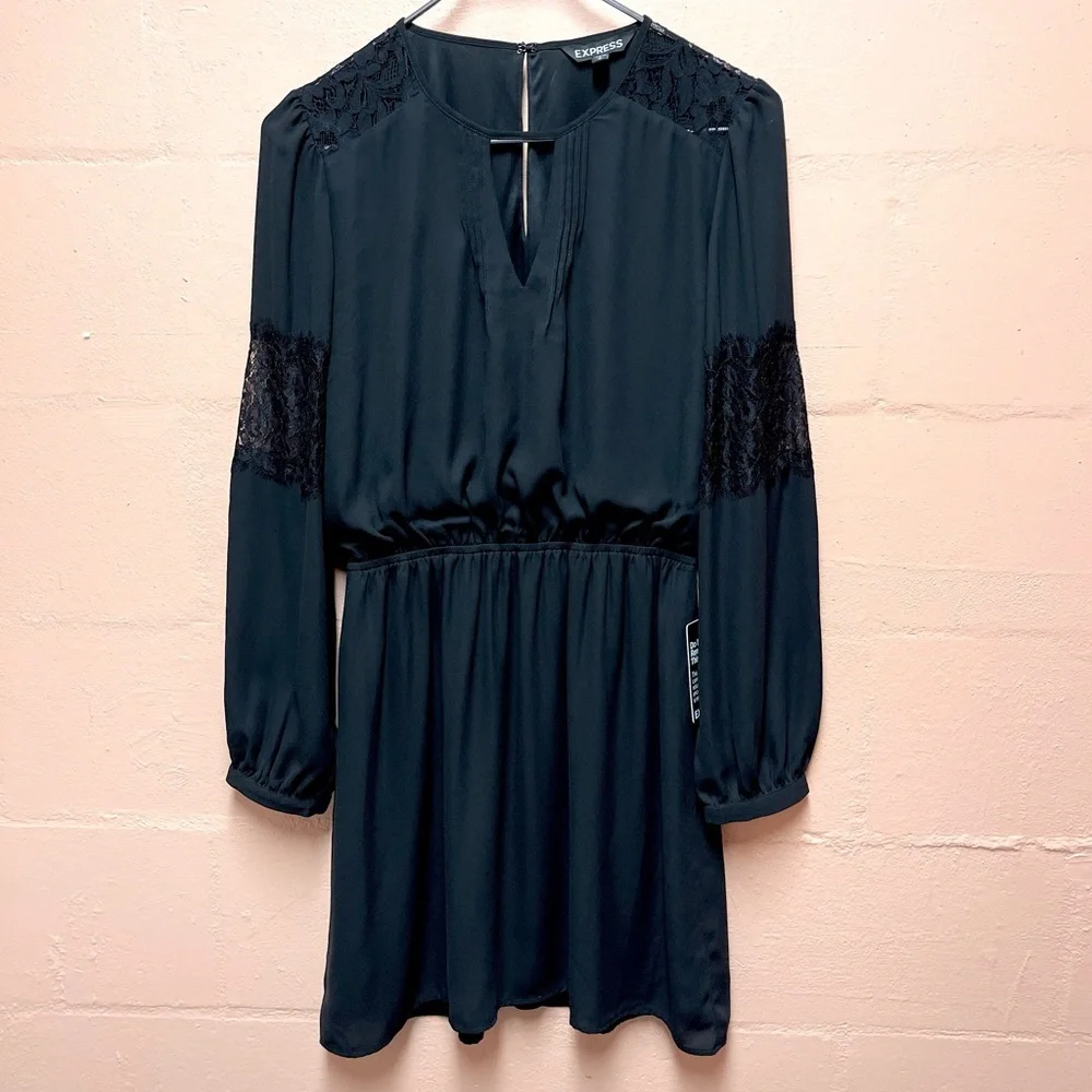 Express Black Lace Detail Long Sleeved Dress *NWT* - Picture 3 of 11
